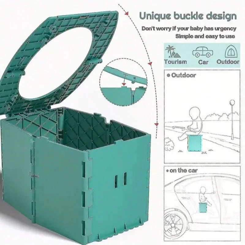 Children's Folding Toilet + Storage Bag + 5 Cleaning Bags, for Camping, Hiking, Long-Distance Travel, Outdoor Gear 4