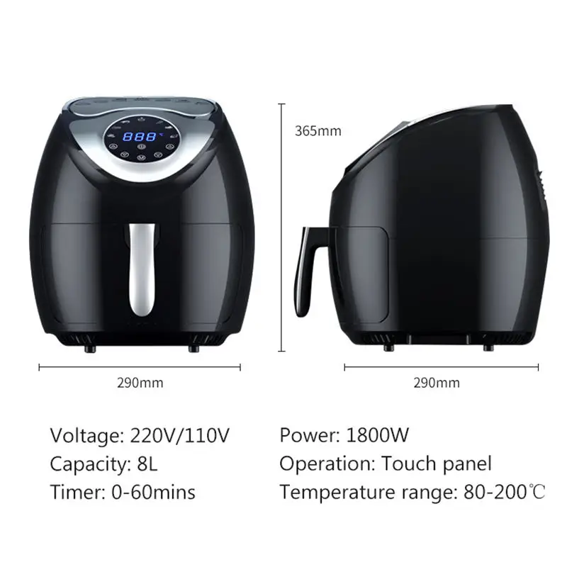 110V 220V 8L Electric Oil Free Deep Fryer Intelligent Touchscreen Multifunctional Home Cooking Tools Automatic Frying Machine