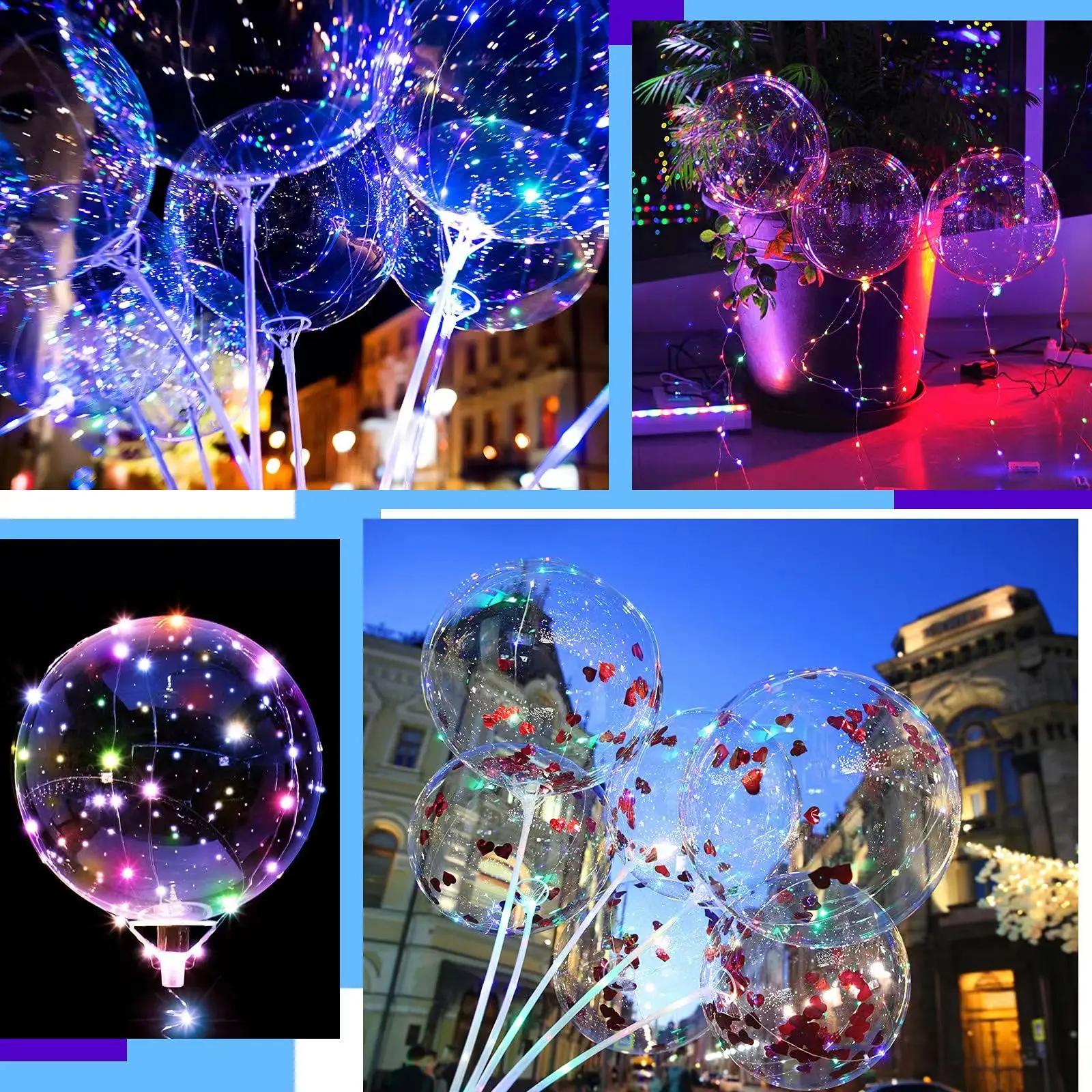 10 LED Illuminated Clear Helium Illuminated Bobo Balloons with