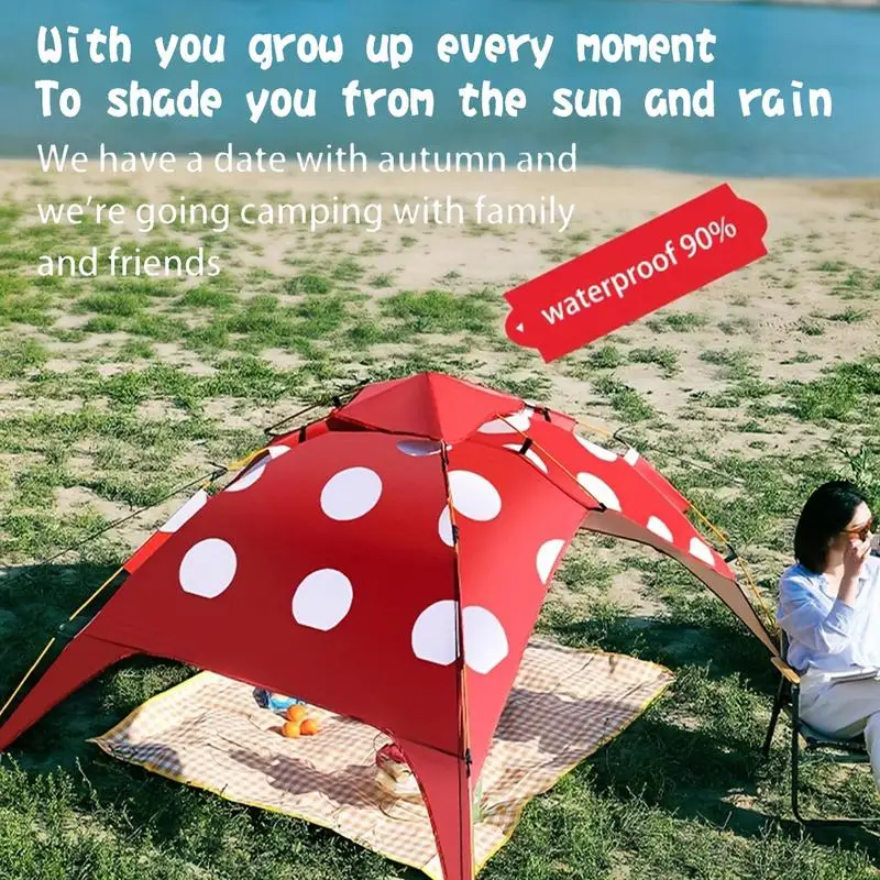 

Polka Dot Mushroom Automatic Folding Camp Tent 3-4 Persons Camping Tent Lightweight Outdoor Backpacking Tent For Family