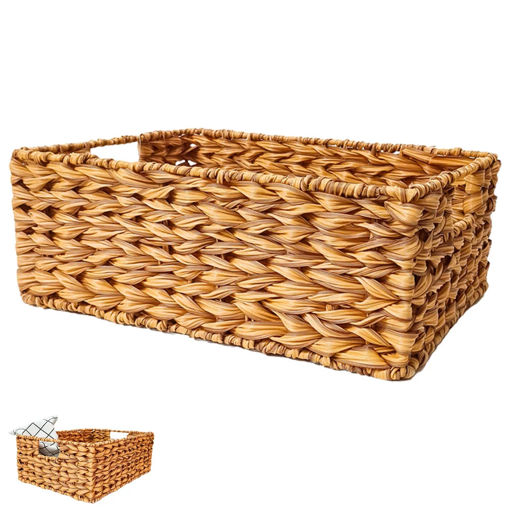 

Woven Storage Basket Shelves Laundry Baskets Toy Natural Wicker Hyacinth Storage Basket Handle Desktop Holder