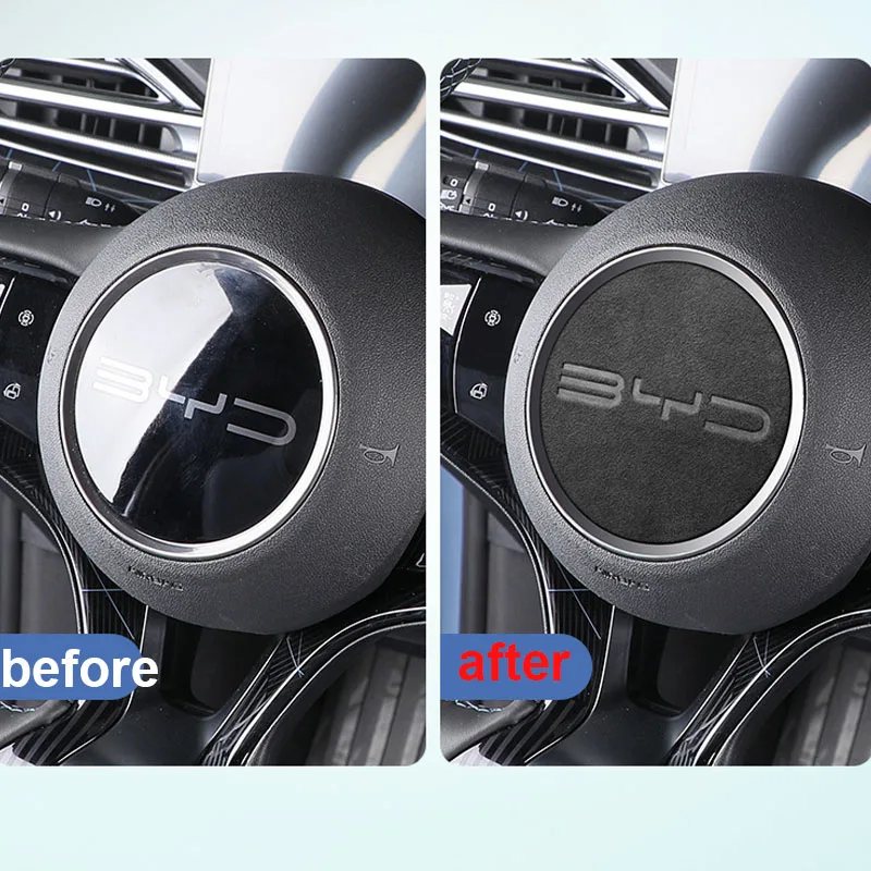 BYD Seal Atto 4 EV 자동차 스티어링 휠 전면 엠블럼 배지 로고 스웨이드 스티커