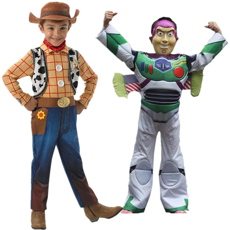 Bambini Woody Costume Cosplay Toy-Lover Story Sheriff Woody Pride Cosplay Body Vestiti Halloween Carnevale Costume Tute Cappello