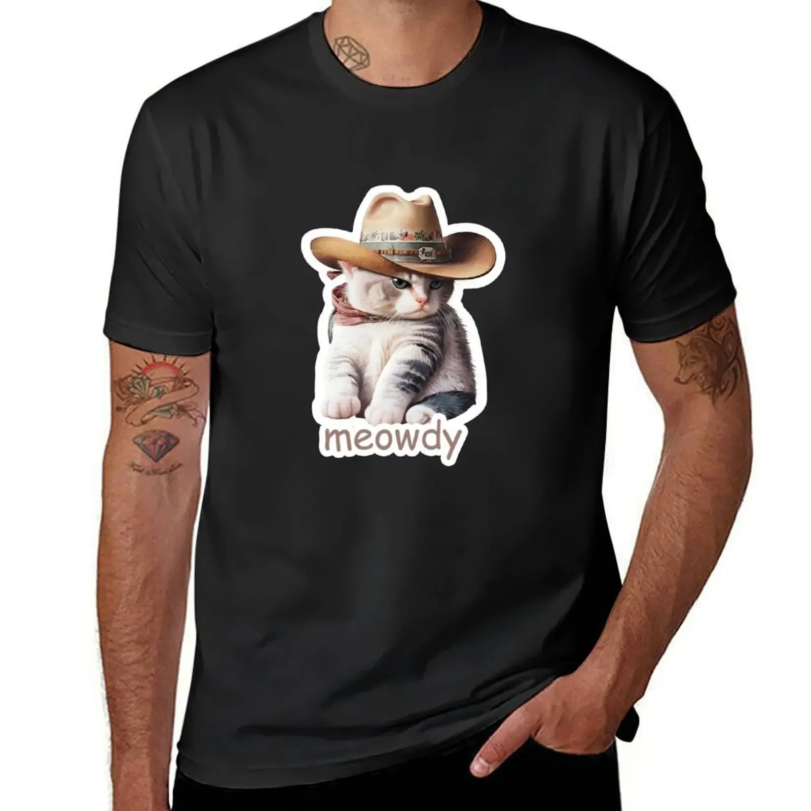 

Meowdy Partner Cat Wearing a Cowboy Hat T-shirt blacks plain big and tall t shirts for men