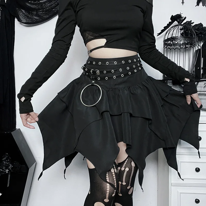 여름 패션 짧은 스커트 새로운 섹시한 여성 고딕 펑크 불규칙 스커트 솔리드 컬러 Drawstring Tie-Up Ruched Ru..