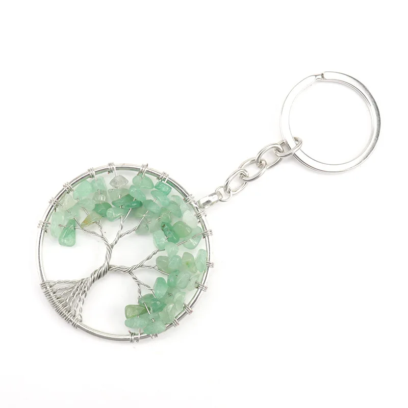 Tree of Life Keyrings Chip beads Natural Stone Crystal Chakra Quartz Keychain Pendant Keyrings Key Ring Bag Acc Jewelry