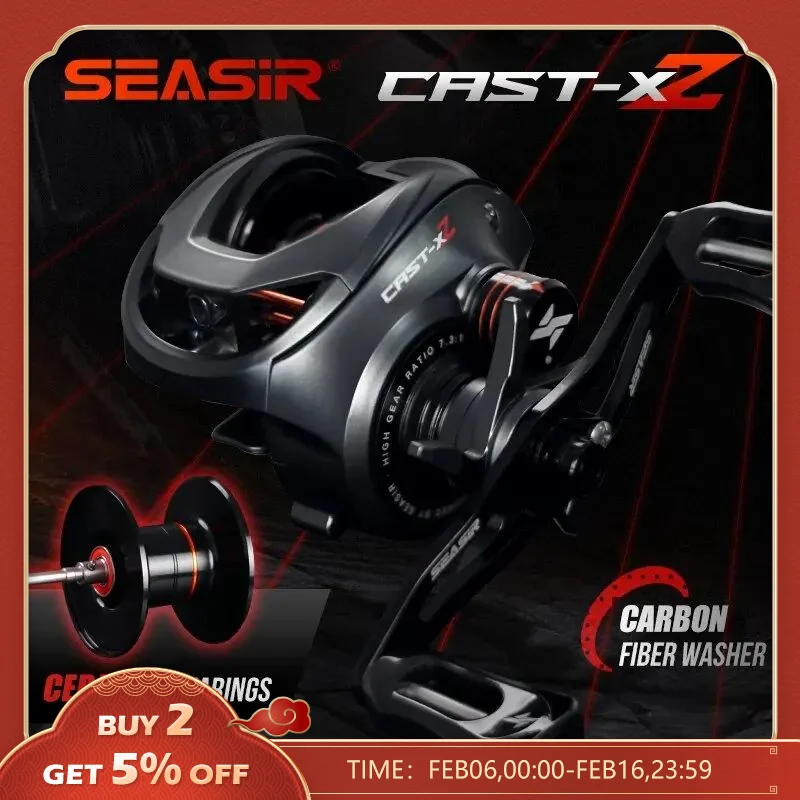 Seasir Cast X2 Baitcasting Reel 7.3:1 Hybrid Ceramic Bearing Rondella In Fibra Di Carbonio Dual Bearing System N52 Brake Mulinelli Da Pesca