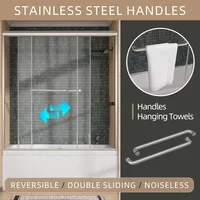 Double Sliding Bathtub Door for Shower Semi Frameless Bypass Glass Shower Doors for Bath Tub with Tempered Glass Brushed 2
