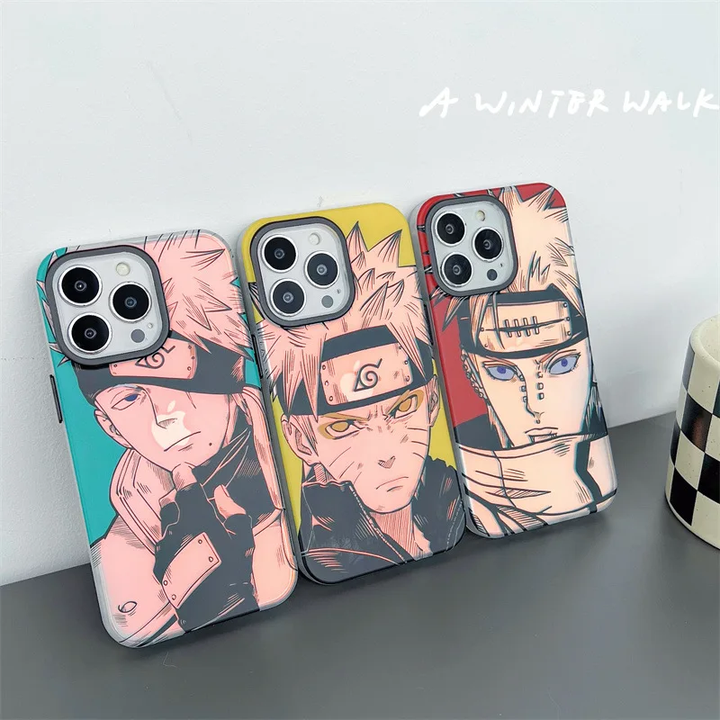 Anime Cartoon Bling Laser Naruto Case For Iphone 11 12 13 14 Pro Max 14pro 14Plus Kakashi Itachi Cosplay Phone Case Funda