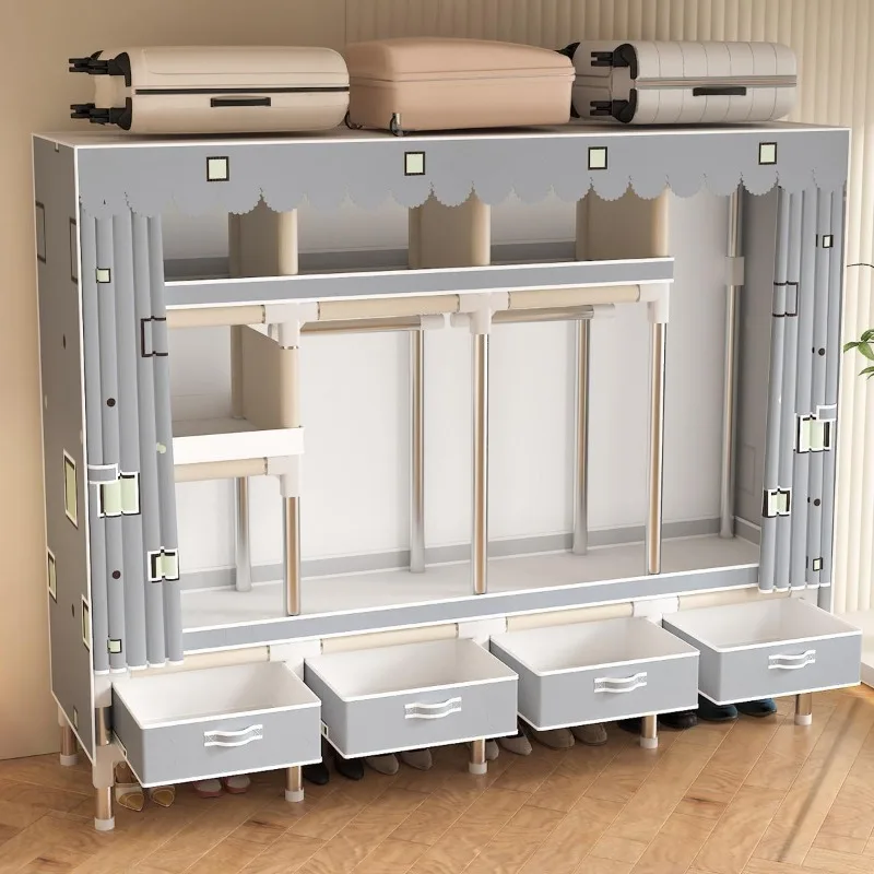 Portable Wardrobe, Freestanding Closet Hanging Organization 4