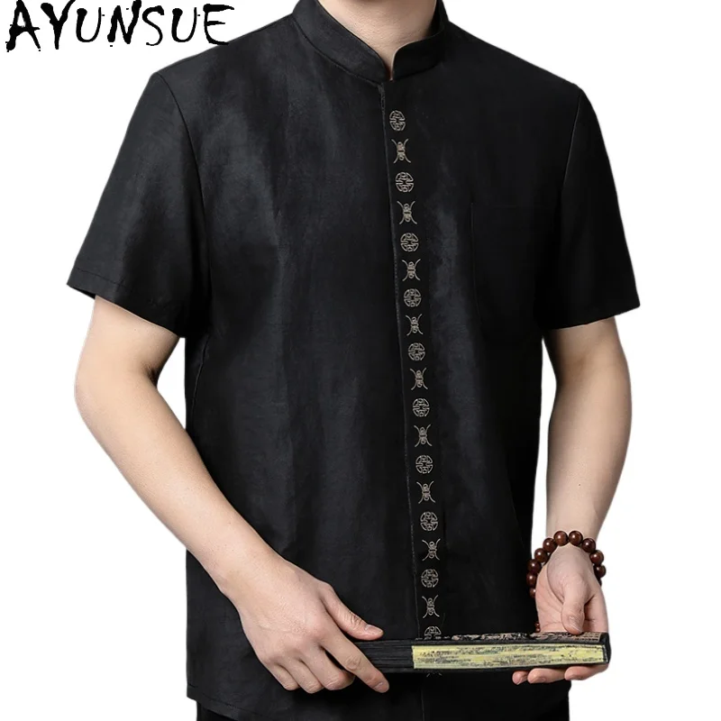 

Рубашка SYUNSUE мужская с коротким рукавом, шелк тутового шелкопряда, свободная майка, лето 100%