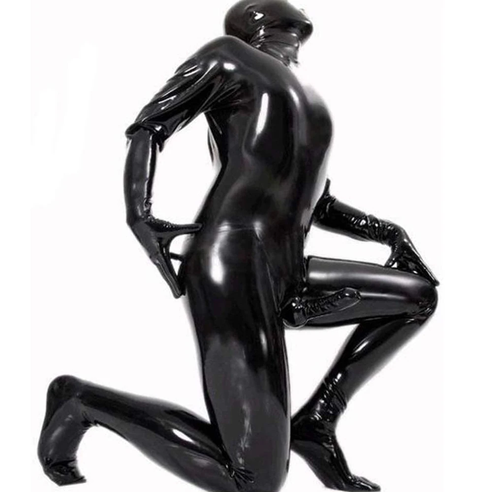 Men Male Latex PVC Catsuit Plus Size 3XL Sexy Wetlook Faux Leather Night Club Full Bodysuit Gay Fetish Erotic Leotard Jumpsuit men jumpsuit with belt short sleeves turndown collar single breasted pockets work coverall pure color casual male cargo overalls