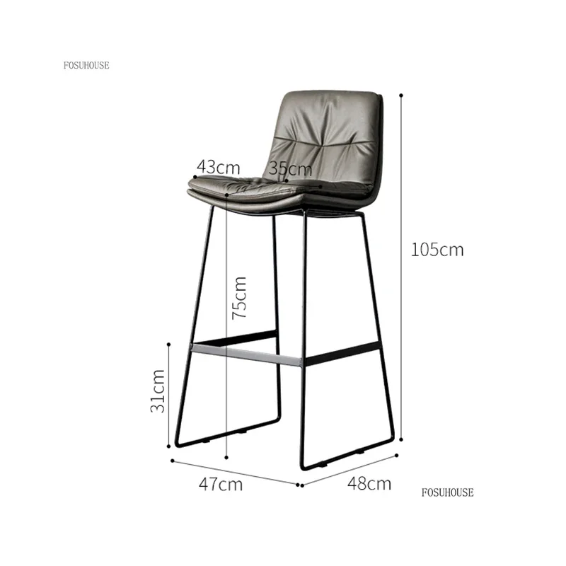 Nordic Metal Bar Chairs for Bars Waterproof Back Thick Cushion High Stool Light Luxury Simple Household Bar Chair for Cafe