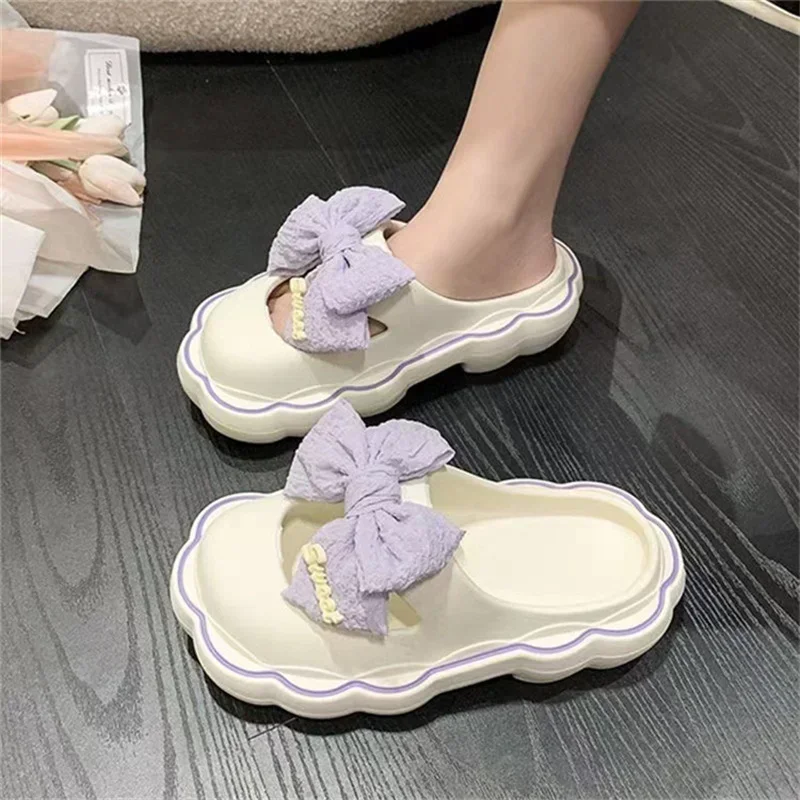 Women Slippers Summer Slide Thick bottom bow beach shoes women Cartoon Shoes Outdoor Indoor Home Women Slides flat sandals
