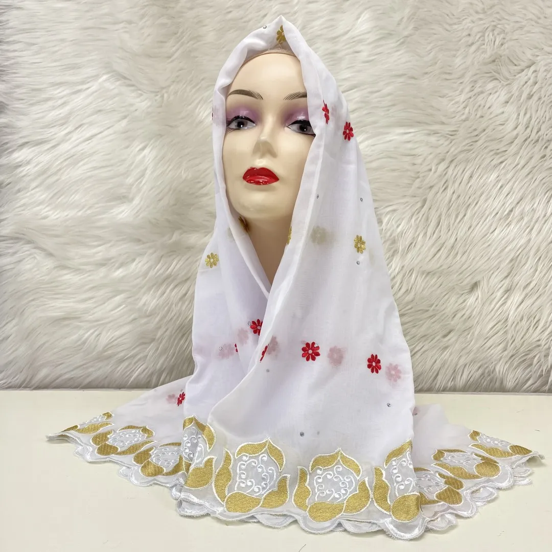 Different pattern Nigerian Gele Headtie With Stones 2023 High Quality African Embroidery Chiffon Head Scarf 2yards/1set