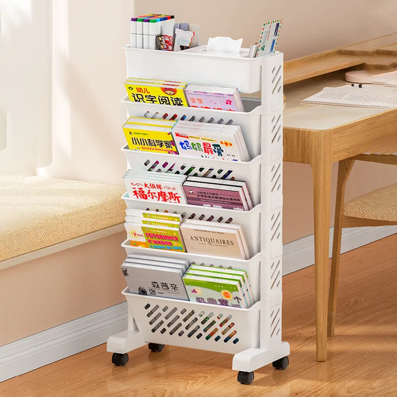 

Household Multi-layer Floor-mounted Movable Simple Bookshelf Floor-to-ceiling Book Storage Shelves Cart Desk Side Shelves