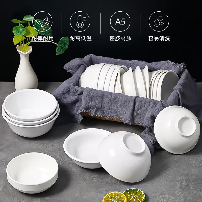 White Melamine Bowls Soup Rice Bowl for Restaurant Imitation