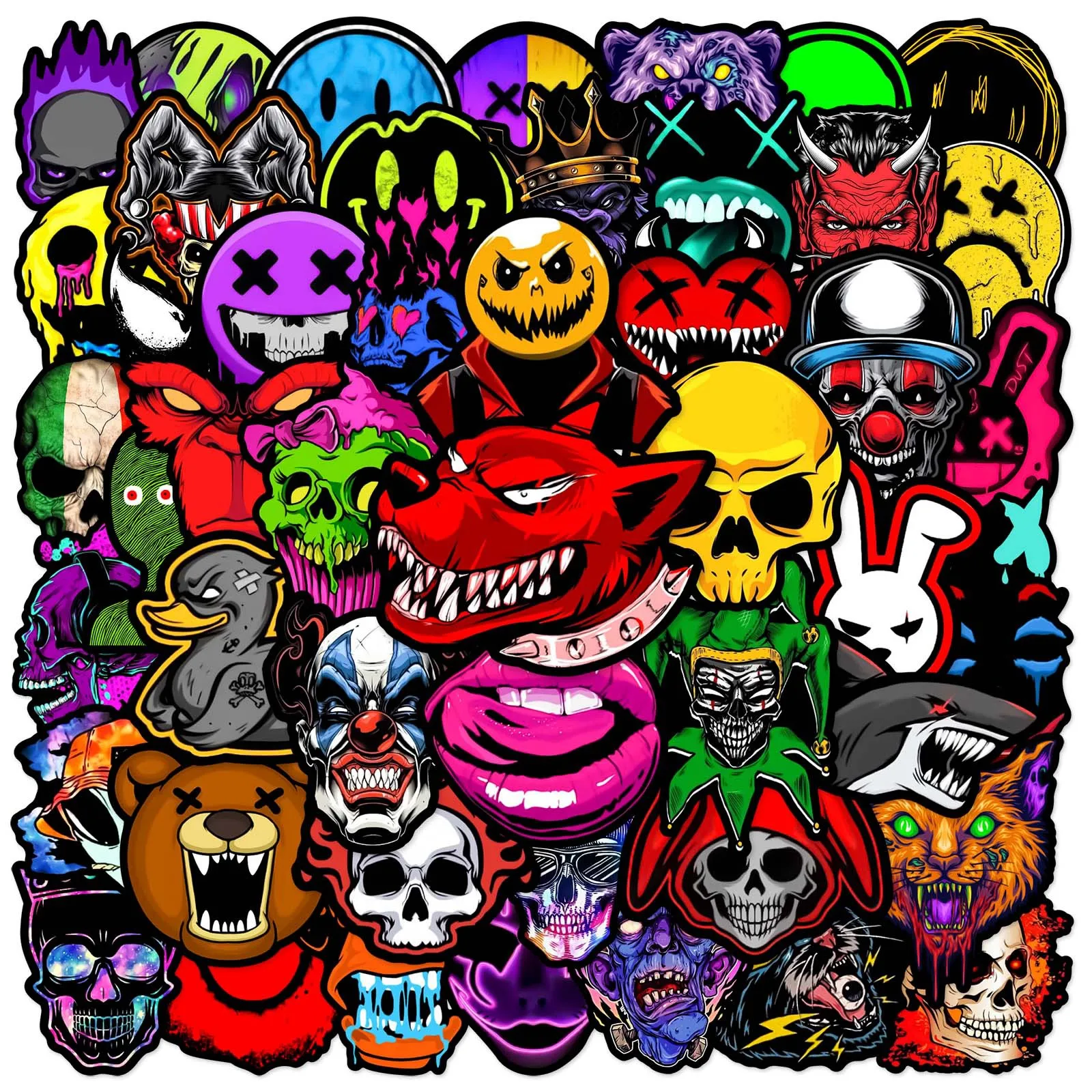 10/30/50Pcs Cool Pop Horror Stickers Cartoon Graffiti Decals for Phone Skateboard Guitar Laptop Motorcycle Helmet Sticker Toys 50pcs cool pop horror skull stickers cartoon decals stationery luggage laptop helmet motorcycle graffiti zombie sticker