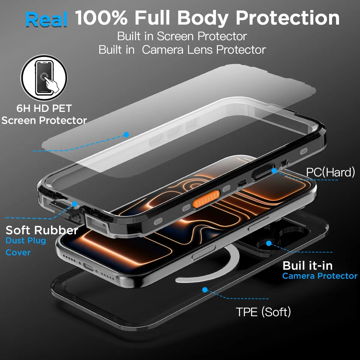 Magnetic Clear Waterproof Shockproof Protective Case