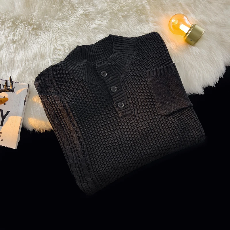 Autumn and Winter Warm Fashion Solid Color Fashion Sweater Men's Sweater Loose Pullover Knitted Sweater Bottoming Shirt A103