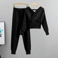 Elegant Tracksuit Sexy Two Piece Set Women Korean Style Ribbed Knitted Backless Top And Long Harem Pant Suit Autumn Outfits y2k - Image 3