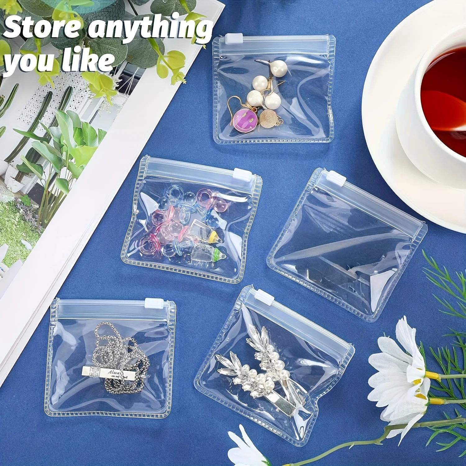 25 Stück transparente, wiederverwendbare Ziplock-Beutel – tragbare Aufbewahrungsbeutel für Schmuck, Kosmetik, Bürobedarf, kleine Gegenstände, Schmuckaufbewahrung – Detail 3