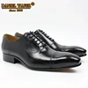 Genuine Leather Oxford Dress Shoes Men Lace Up Cap Toe Office Wedding Shoes Black Brown Brogue Pointed Oxfords Formal Shoes Men 1