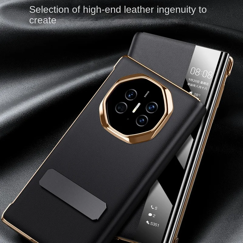 Premium Metal Lens All-Inclusive Smart Plating Frame with Foldable Stand and Anti-Fingerprint Leather Protection
