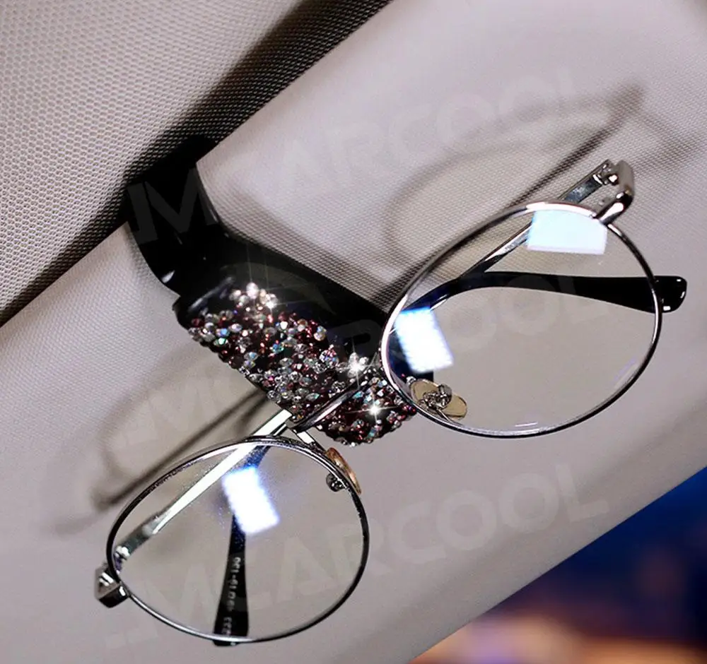1PC Rhinestone Diamond Decoration Clip Sun Visor Glasses Bracket Bill Clip Portable Sunglasses Eyeglasses Car Interior Supplies sun visor bracket