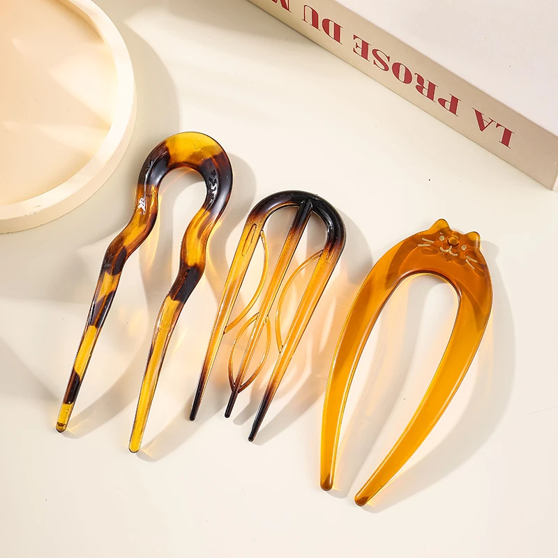 5 Teile/satz U-Förmigen Haar Sticks Schmetterling Haar Stick Brötchen Kamm für Frauen Mode Acryl Geometrische Haar Clip Mädchen haar Zubehör – Detail 9
