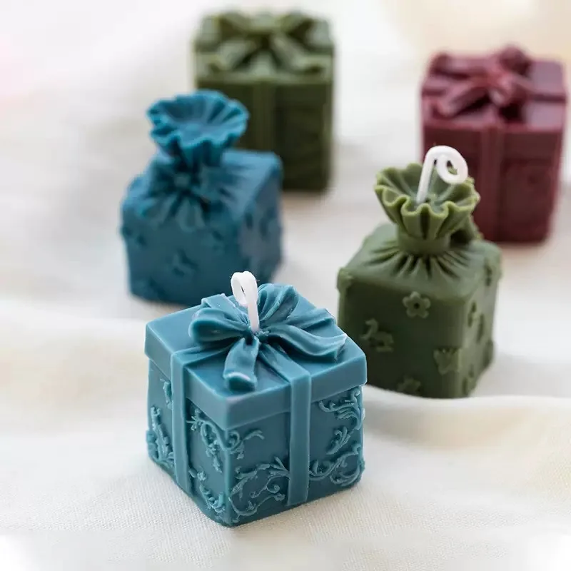 DIY Christmas Candle Molds for Candle Making Christmas Gift Box Scented Candle Mold Bow Gift Box Fondant Silicone Mold Decor