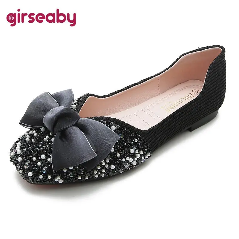 

Girseaby New Korea Female Flats 33 Square Toe Shallow Slip On Rhinestones Bowknot Big Size 42 43 Sweet Girls Party Shoes Spring