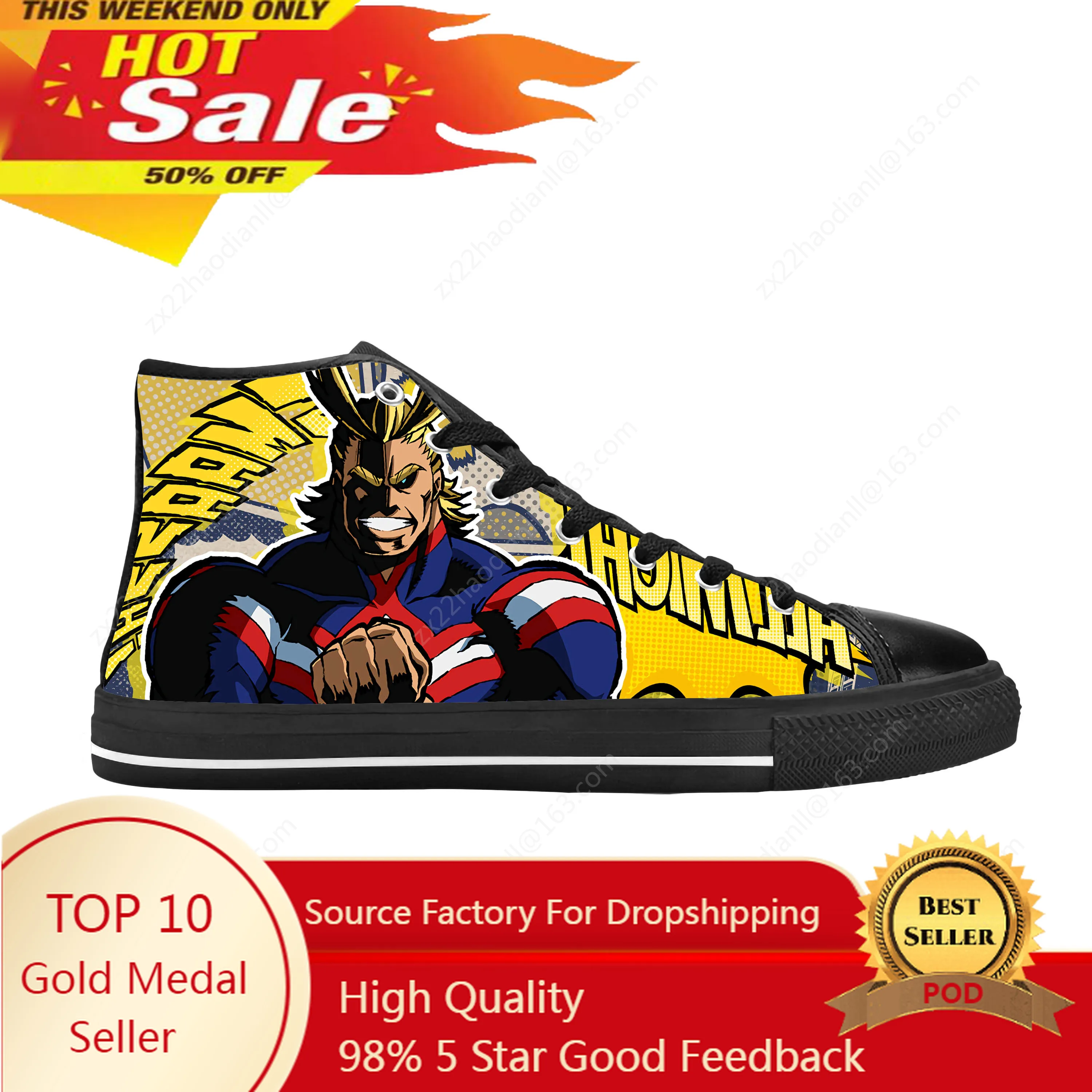 Japanese Anime Manga My Hero Academia All Might Casual Cloth Shoes High Top Comfortable Breathable 3D Print Men Women Sneakers