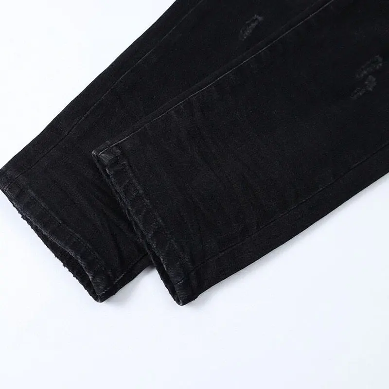High Street Fashion Men Jeans Retro Black Gray Stretch Skinny Fit Ripped Jeans Men Patched Designer Hip Hop Brand Pants Hombre