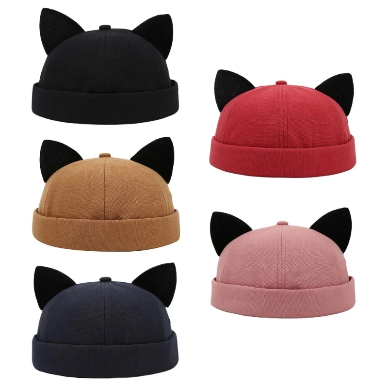 

Hat Adjustable Stall Kitten Ears Brimless Hat for Street Dancing D5QB
