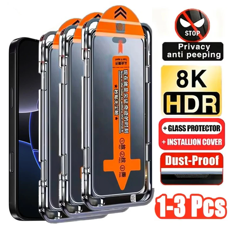 1-3PCS Oleophobic Coating Privacy Screen Protector for iPhone 17 Pro Max 15 14 13 12 11 16 Dust Free Install Anti-Spy Protector