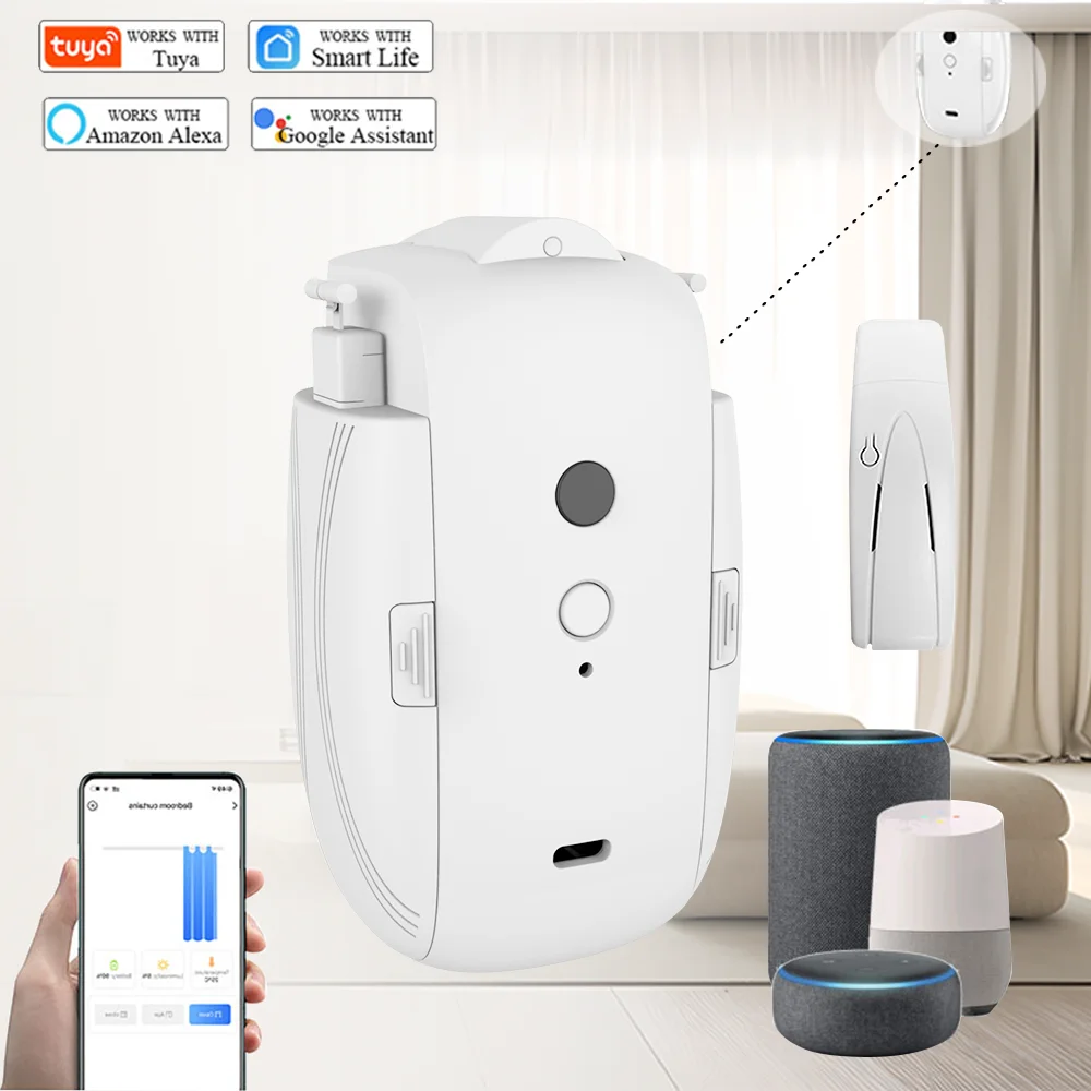 1/2pcs สมาร์ท WiFi ผ้าม่านหุ่นยนต์ Wi-Fi Gateway, APP รีโมทคอนโทรล, เปิดอัตโนมัติมือดึงเริ่มต้น, ใช้งานร่วมกับ Alexa 1