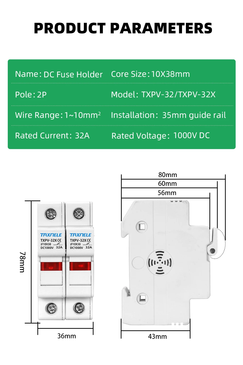 2P Parallel DC-Sicherungshalter Solar PV 10*38mm DC 1000V Sicherungsbasis Photovoltaik-Systemschutz Kurzschlussschutz GPV – Detail 6