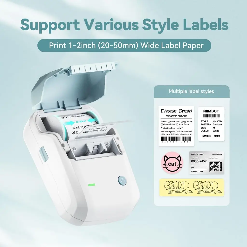 Niimbot B1 Label Printer, Impressora Térmica Portátil, Mini Código De Barras, QR Code, Papel Adesivo, Cor Rolls Maker Cable, Gift Roll