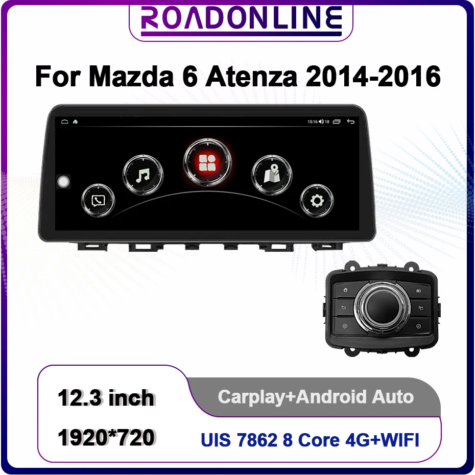 Carplay Android Auto For Mazda 6 Atenza 20142016 12.3 Inch Android 10