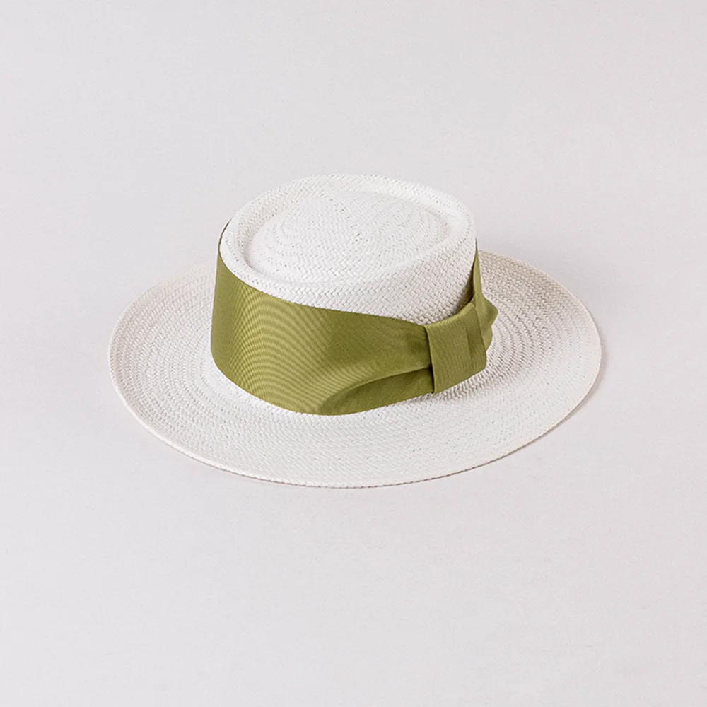 

202203-hh5195 new summer Handmade paper grass color wide ribbon classic lady fedoras cap women panama jazz hat