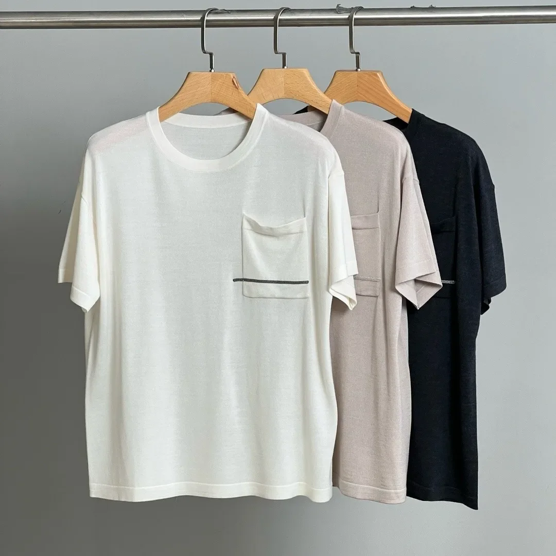 

2024 Early Spring Women Silk Wool Short-sleeved Casual Versatile T-shirt New