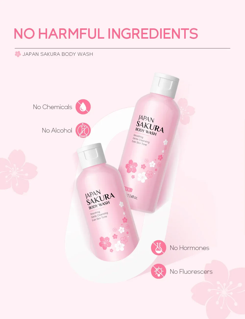 LAIKOU Sakura Shower Gel Long Moisturizing Smooth Long Lasting Fragrance Gentle Foam Body Cleansing Bath Product 200ml 6