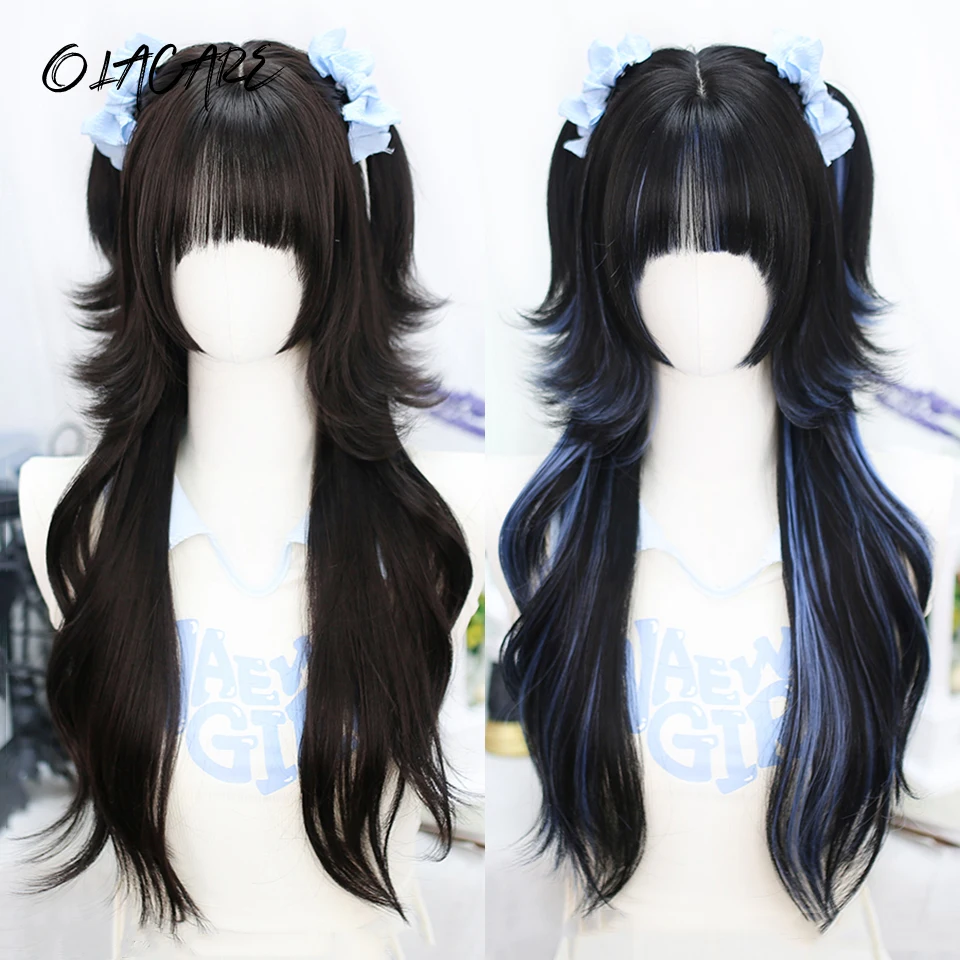 Synthetic Red Blue Curly Cosplay Wig for Women