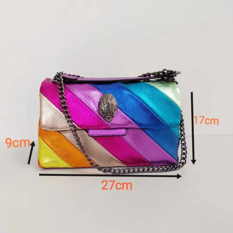 

Animation Derivatives Rainbow Wave Pattern Women Handbag Eagle Head On The Front Flap Jointing Colorful Cross Body Bag