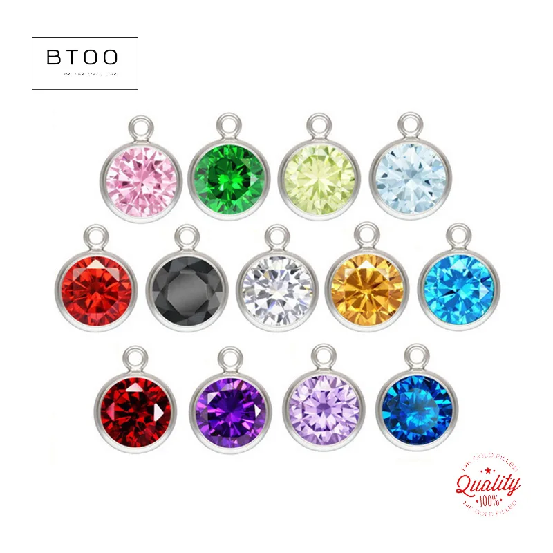 925 Sterling Silver Birthstone Bezel Drop Charm 6MM Pendant Zircon Charm For Necklace Earring DIY Jewelry Findings Accessories