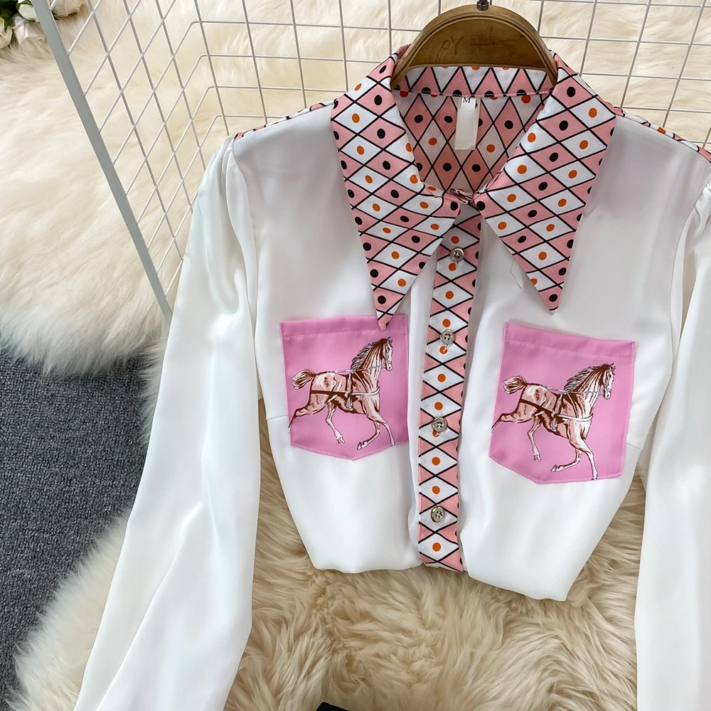 CM.YAYA Vintage 3D Geometrial Printed Women Long Sleeve Shirt and Bodycon Midi Mini Skirt Suit Street INS Two 2 Piece Set Outfit