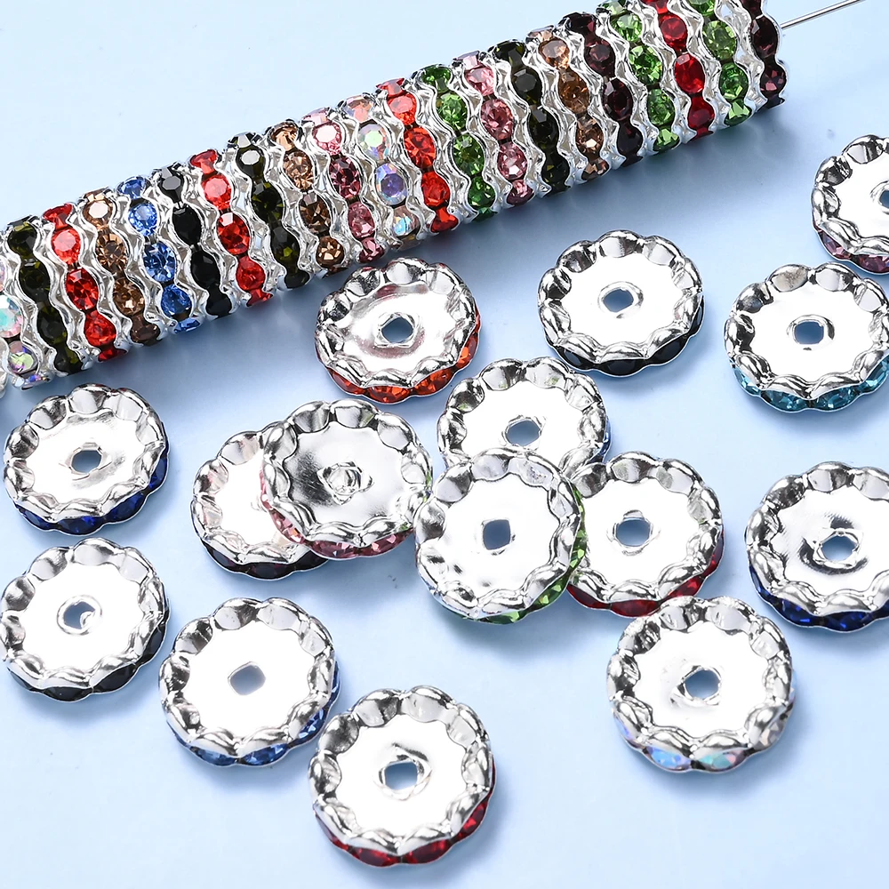 20 Stück 15 mm gewellte Kanten-Strass-Abstandshalter, bunte Strass-Legierungs-Abstandsperlen für Schmuck, DIY-Perlenherstellungszubehör – Detail 6
