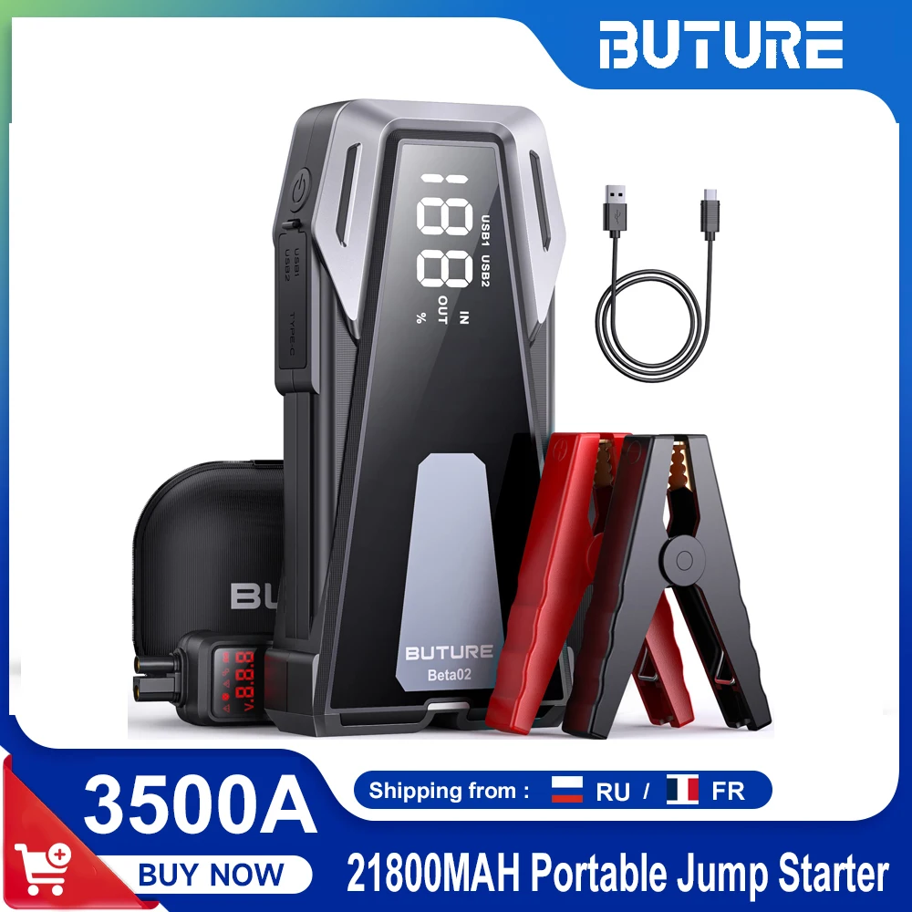 Buture Car Jump Starter 2500A Caricabatteria Automobilistico Car Starter Power Bank Portatile Ampio Display Potente Car Booster