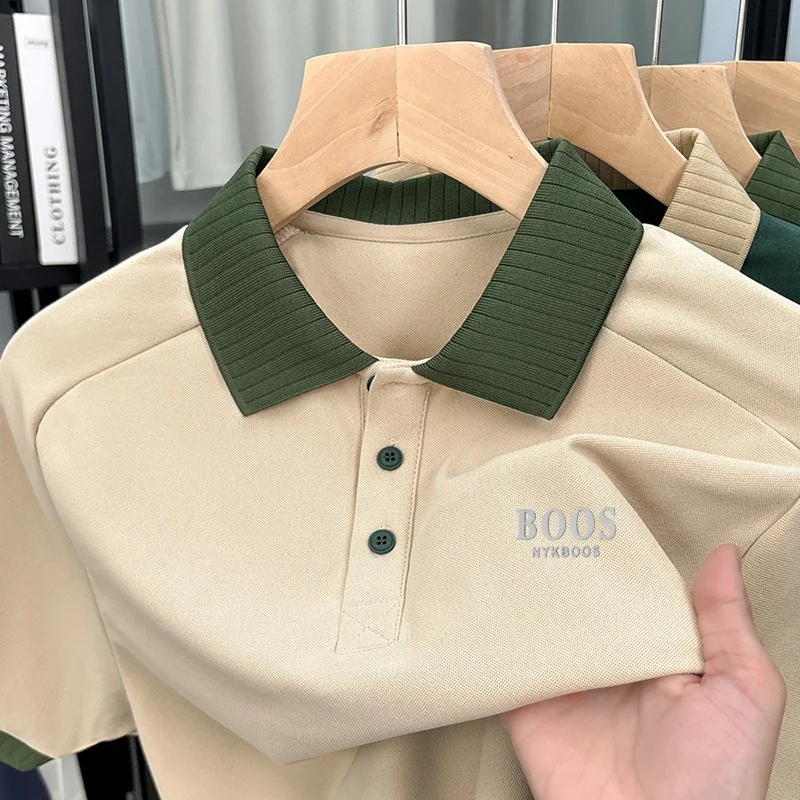 Polo da Uomo di Marca Designer, Tinta Unita, con Colletto, Manica Corta, T-shirt Stampata alla Moda, Abbigliamento Casual Business Versatile - immagine 3